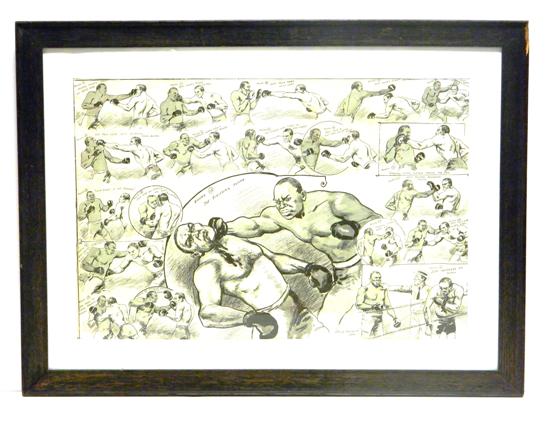 Appraisal: Johnson vs Jeffries boxing match print ''July Fourth '' vignette