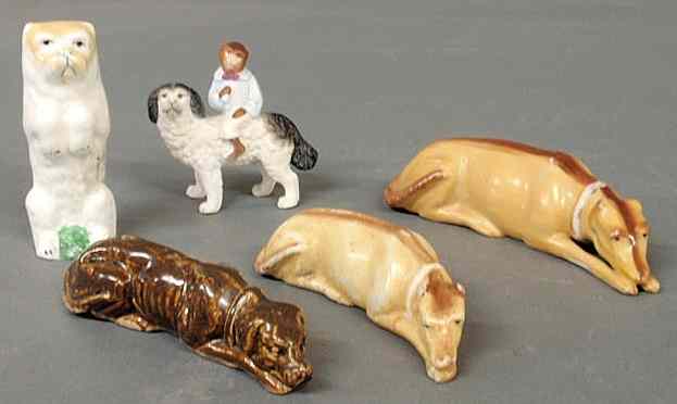 Appraisal: Three porcelain whippets and two other animals