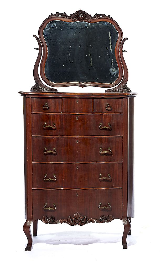 Appraisal: Victorian mahogany highboy with beveled mirror Victorian mahogany highboy with