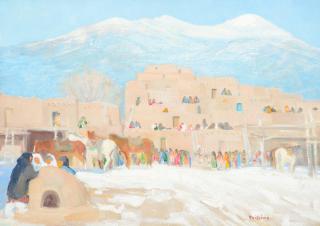 Appraisal: Bert Geer Phillips - Taos Pueblo Winter oil on board