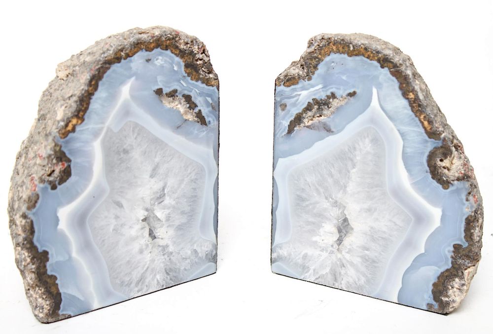 Appraisal: Grey Agate Geode Bookends Pair Pair of grey agate geode