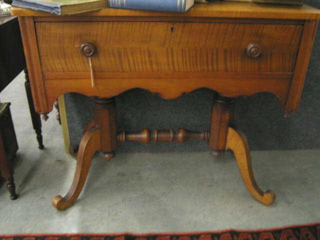 Appraisal: th Century Tiger Maple Vanity single drawer split pedestal style