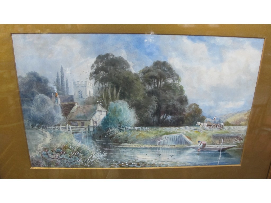 Appraisal: A WATTS Watercolour river scene with figures signed and dated