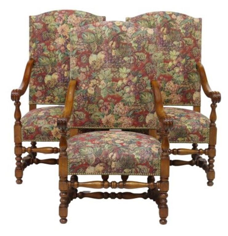 Appraisal: French Louis XIII style armchairs th c having shaped back