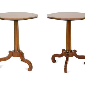 Appraisal: A Pair of Regency Style Hexagonal Top Crossbanded Side Tables