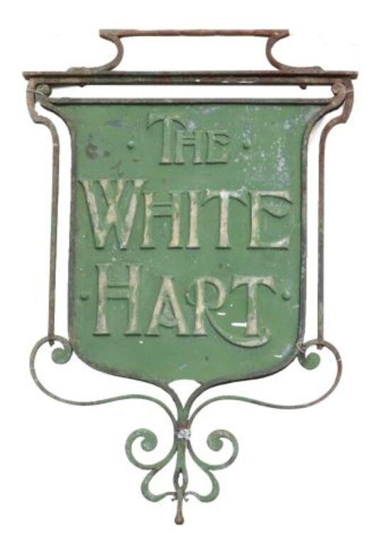 Appraisal: English metal pub sign The White Hart remnants of green