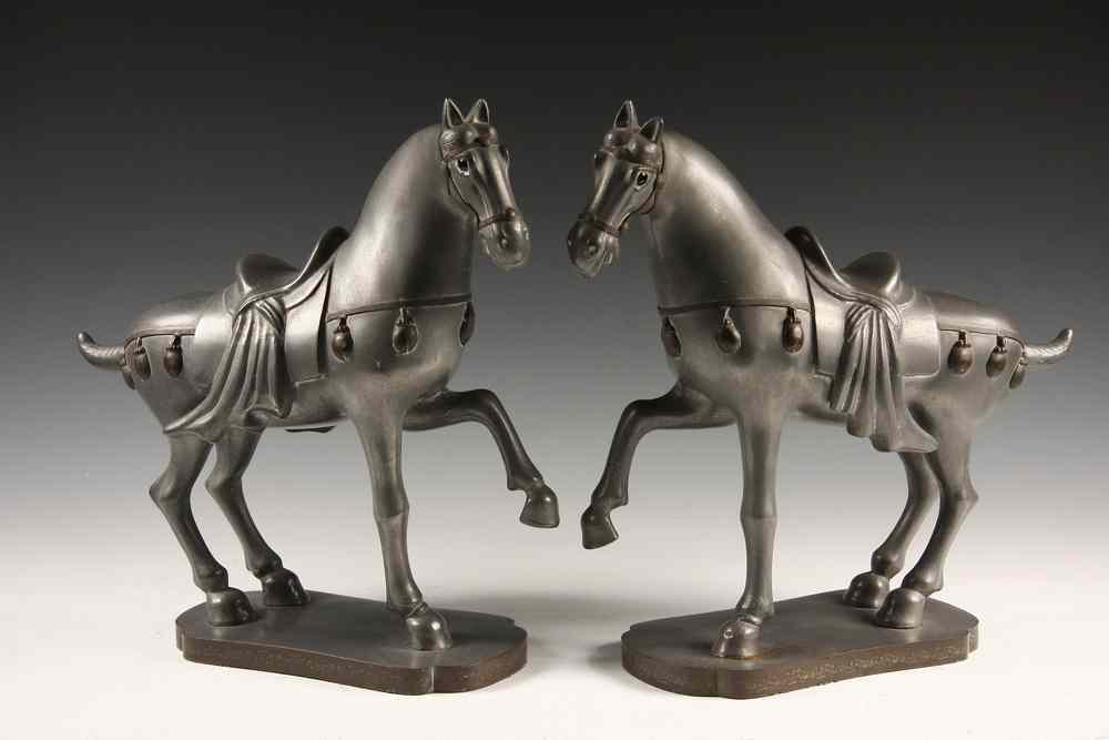 Appraisal: PAIR CHINESE PEWTER HORSES - th c Chinese Pewter Horses