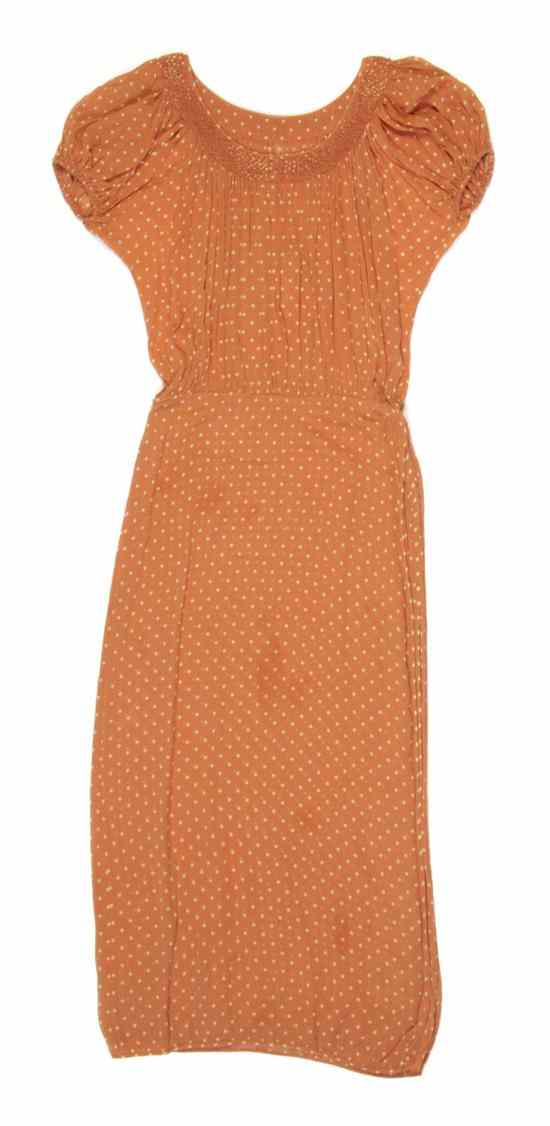 Appraisal: A Galanos Orange Polka Dot Chiffon Dress Labeled Galanos