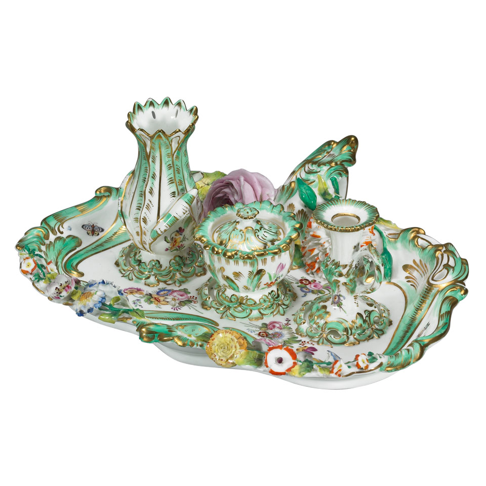 Appraisal: Minton Flower-Encrusted Inkstand c some condition noted width x depth