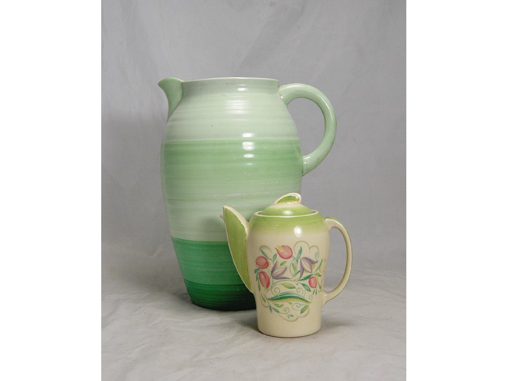 Appraisal: Shelley water jug decorated with green variegated bands to w