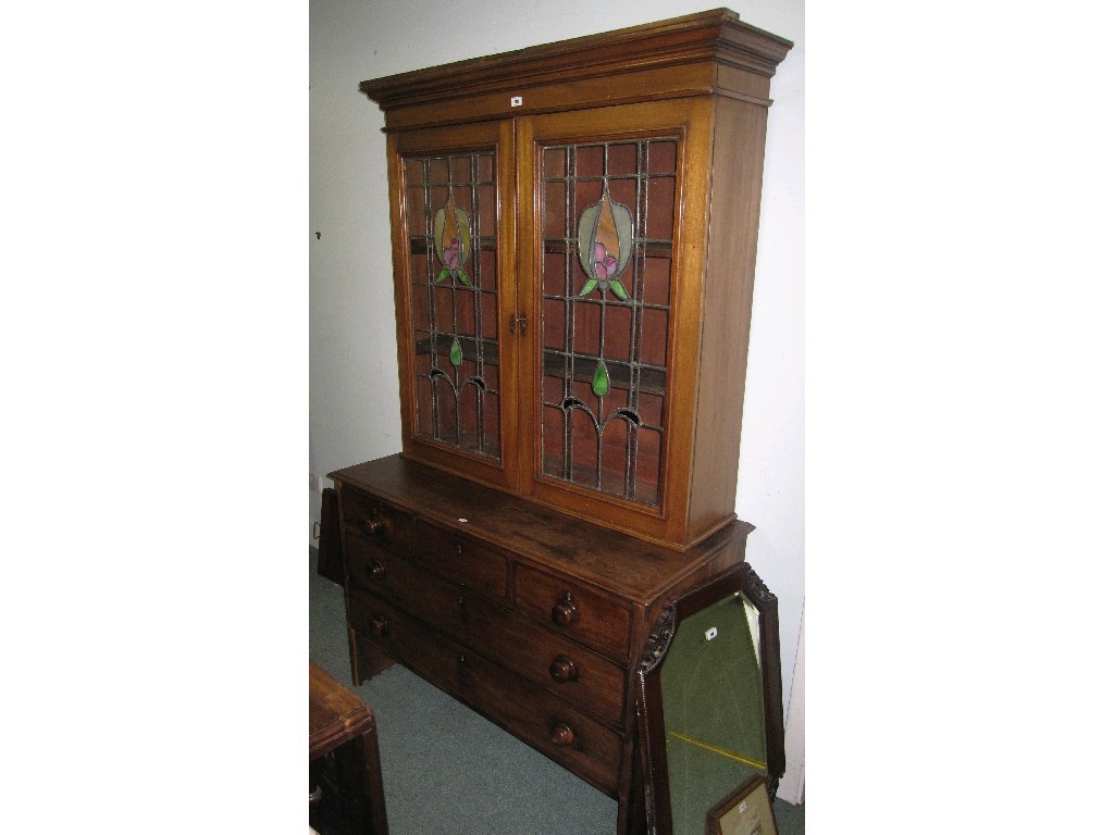 Appraisal: Lot comprising a stained and leaded glazed bookcase top and