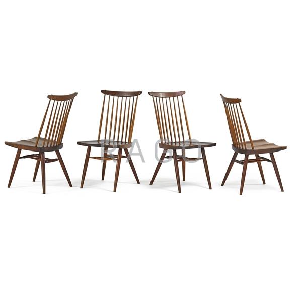 Appraisal: GEORGE NAKASHIMA Four New chairs Condition Report Warm dark patina