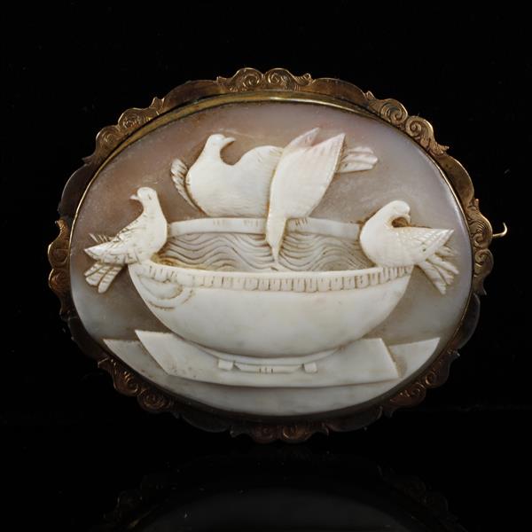 Appraisal: Doves at Bird Bath Victorian Cameo Brooch Pin in rose