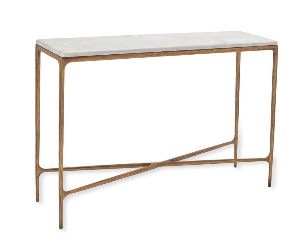 Appraisal: A Restoration Hardware marble and brass console table With RH