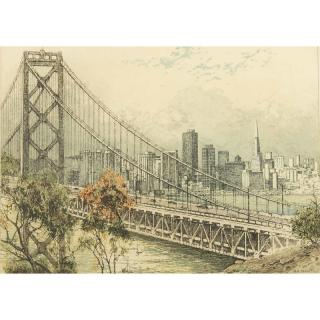 Appraisal: San Francisco Etching Josef Eldenberger Framed colored etching of San