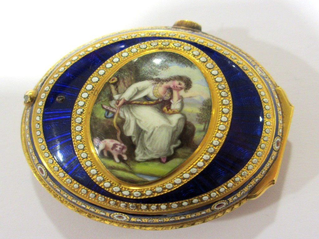 Appraisal: A late th century yellow metal enamelled watch case with