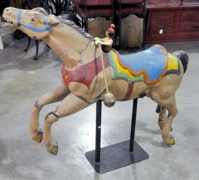 Appraisal: Wooden Carousel HorseOn iron stand Multiple re-paints Shrinkage and separation