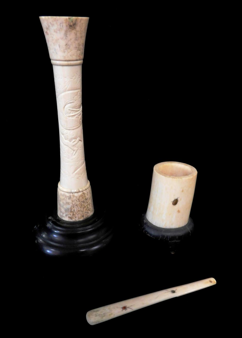 Appraisal: ASIAN Three pieces of carved ivory bone Japanese probably Meji