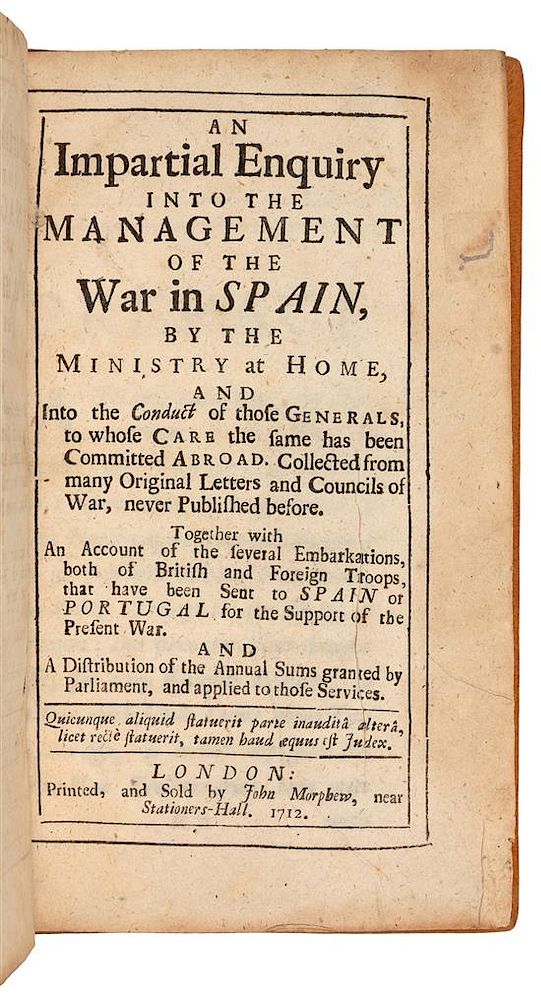 Appraisal: WAR OF THE SPANISH SUCCESSION BLADEN Martin An Impartial Enquiry