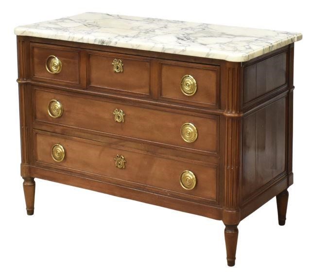 Appraisal: French Louis XVI style marble-top mahogany commode late th c