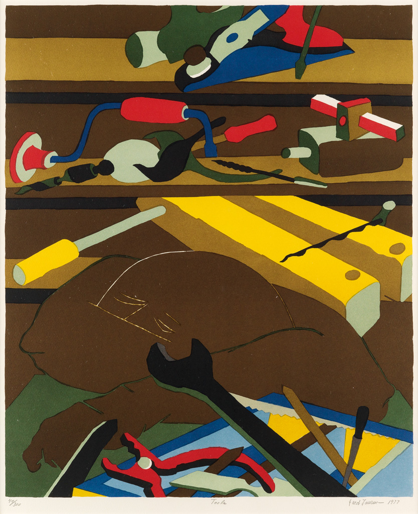 Appraisal: JACOB LAWRENCE - Tools Offset color lithograph x mm x