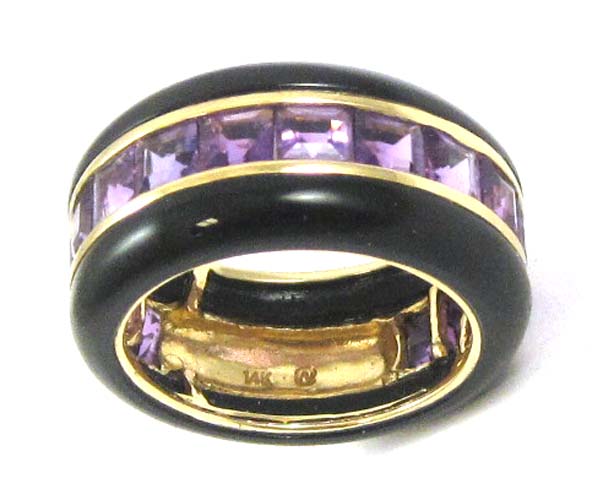 Appraisal: AMETHYST BLACK ONYX AND FOURTEEN KARAT GOLD RING with channel