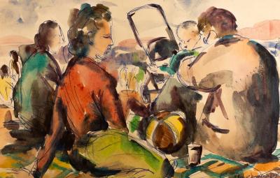 Appraisal: Gladys Maccabe - The Picnic signed watercolour cm x cm