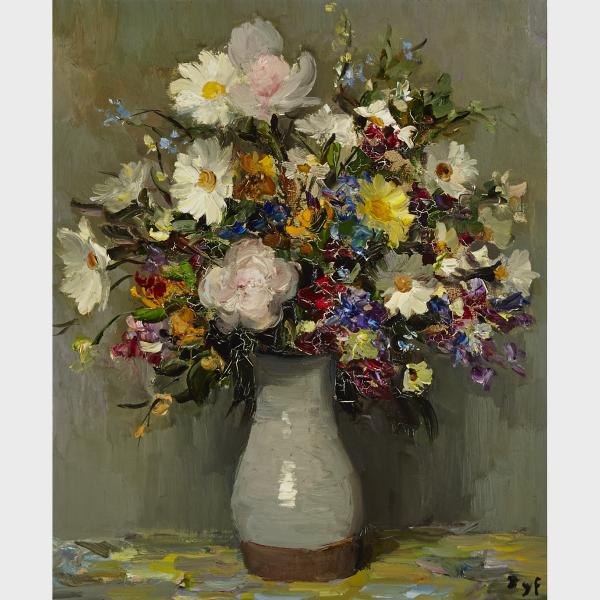 Appraisal: Marcel Dyf - ROSES AND MARGUERITES Oil on canvas signed