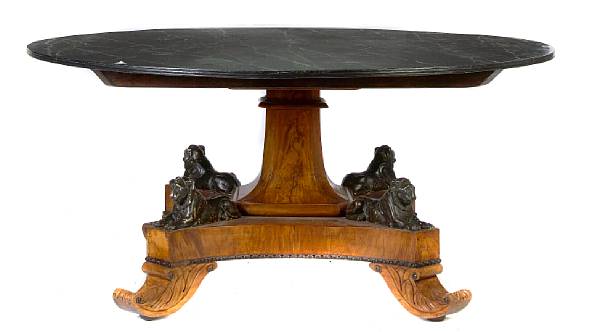 Appraisal: A Neoclassical style mixed wood center table height in diameter