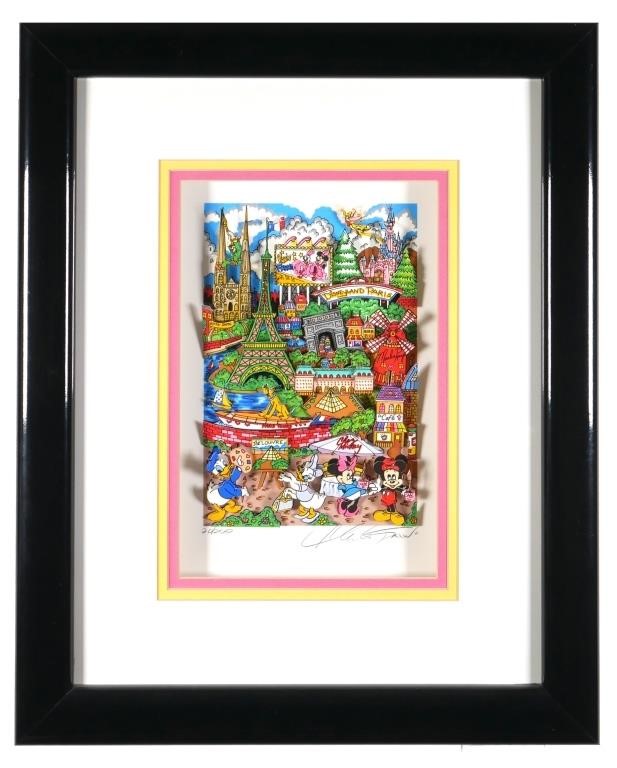 Appraisal: Three dimensional cut paper mixed media print titled Disneyland Paris