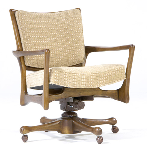 Appraisal: VLADIMIR KAGAN DREYFUSS Walnut swiveling desk chair upholstered in original