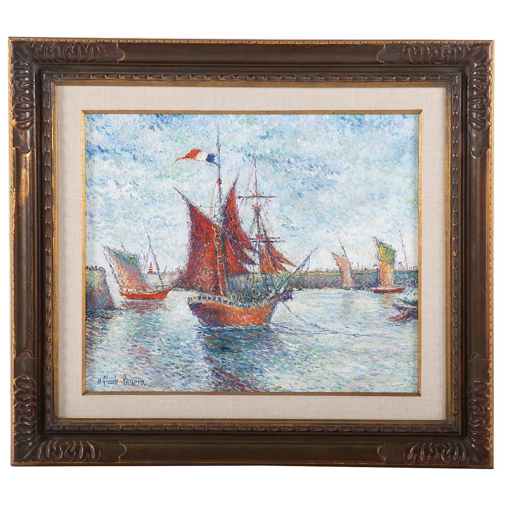 Appraisal: H Claude Pissaro Les Bateaux Rouges oil Hugues Claude Pissaro