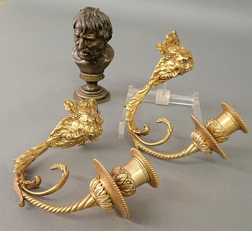 Appraisal: - Pair of fire gilt decorated sconces with masks of