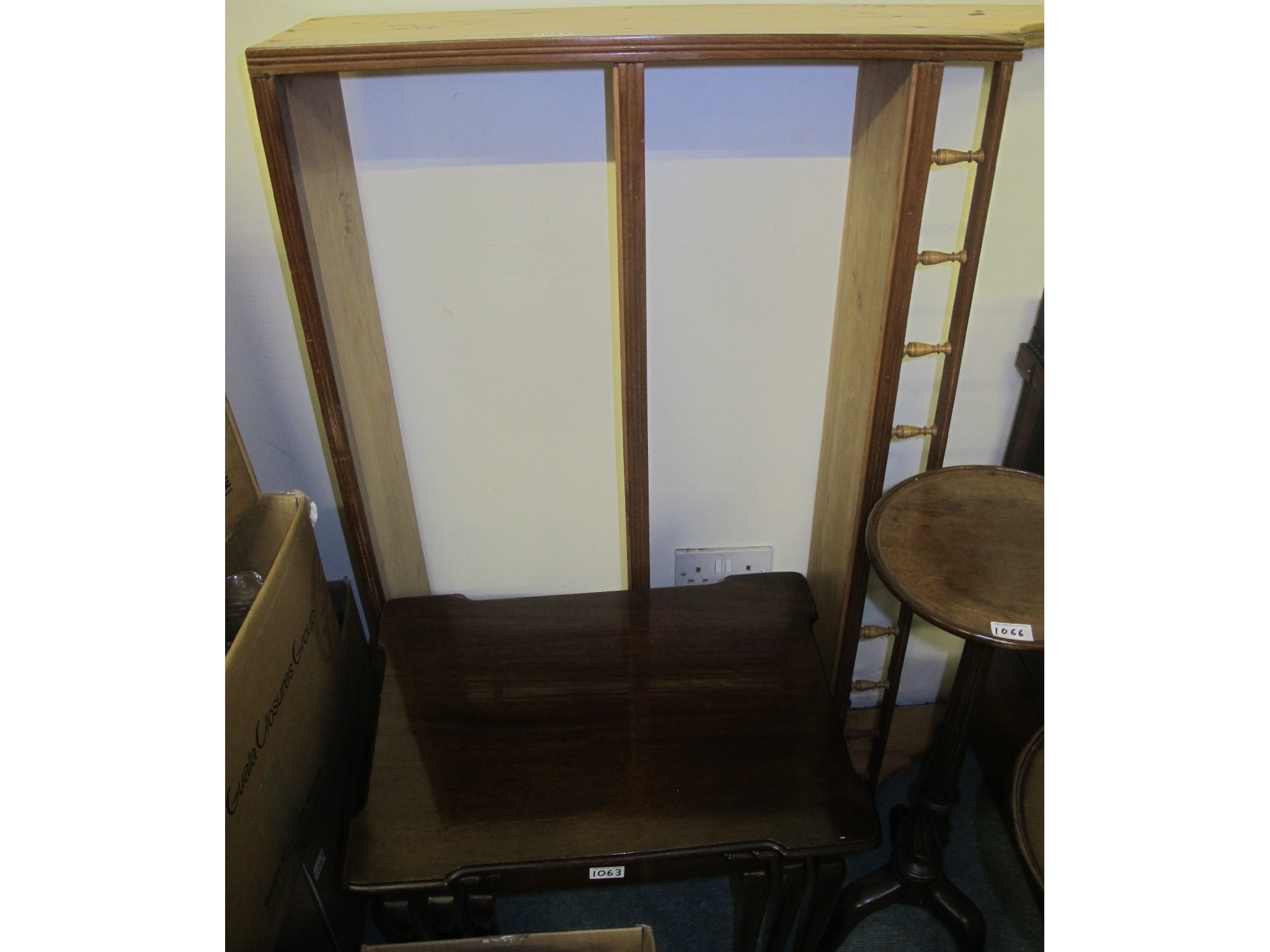 Appraisal: Pine wall hanging bookcase and a nest of tables