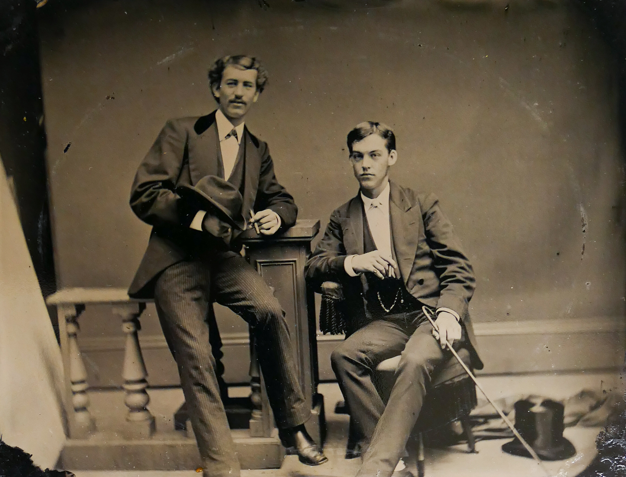 Appraisal: Half Plate Tintype of Two Young Gentlemen dated Two well