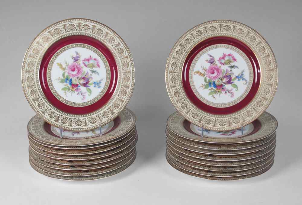 Appraisal: THOMAS F BAVARIA HAND PAINTED GOLD ENCRUSTED SERVICE PLATES Hand