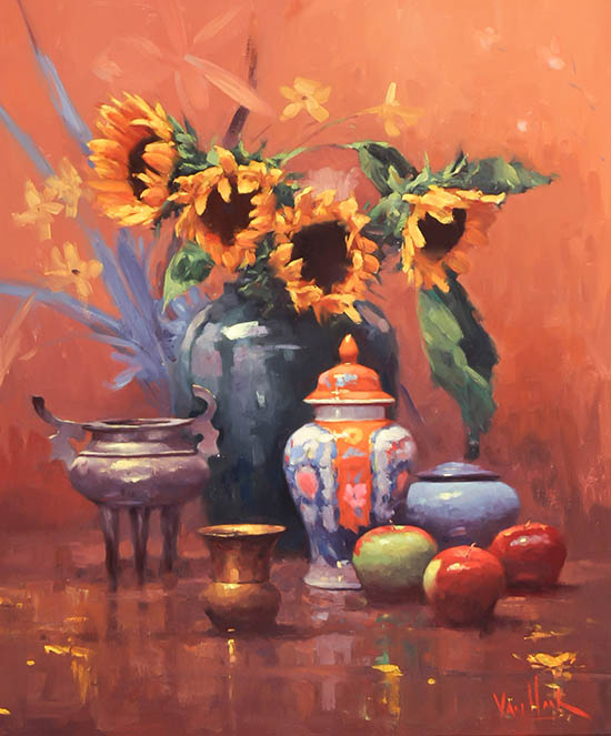 Appraisal: George Van Hook American b Still Life with Sunflowers Signed