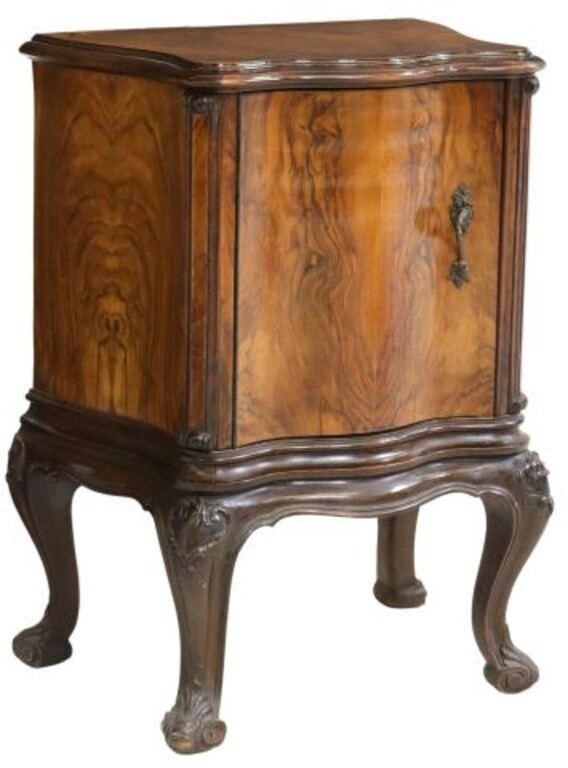 Appraisal: Venetian burled walnut bedside cabinet th c having serpentine top