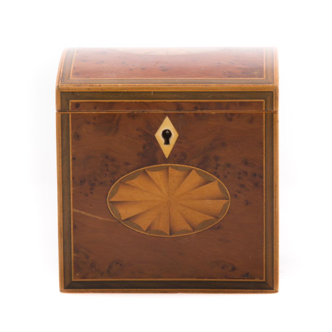 Appraisal: William IV inlaid bird's-eye maple tea caddy circa dome top