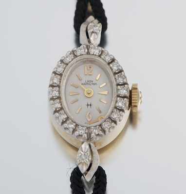 Appraisal: A Ladies' Gold and Diamond Lady Hamilton Dress Watch k