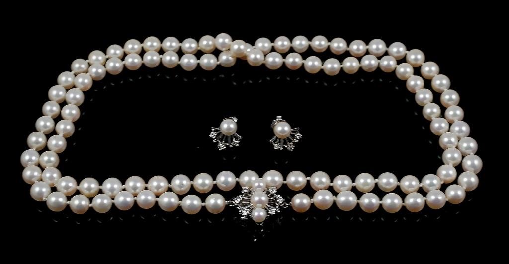 Appraisal: OPERA LENGTH PEARL NECKLACE EARRINGSStunning opera length necklace of pearls