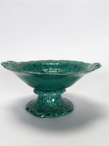 Appraisal: Green Majolica pedestal compote with incised leaf and floral design