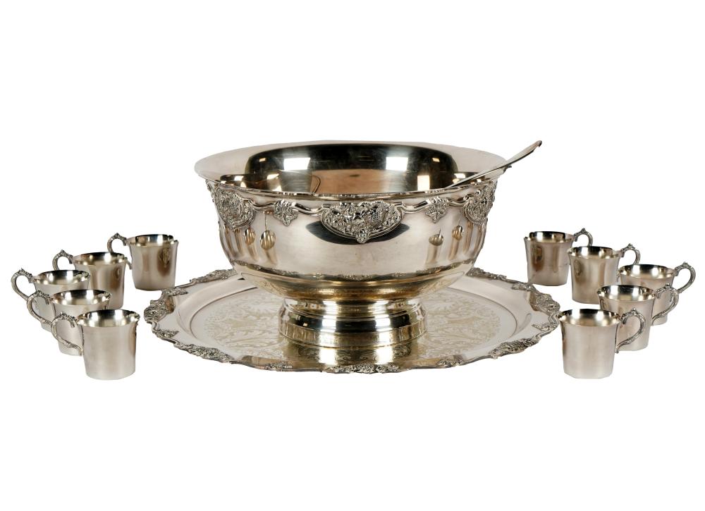 Appraisal: WALLACE HARVEST SILVER-PLATE PUNCH BOWL SETwith maker's marks comprising one