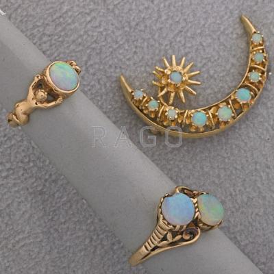 Appraisal: YELLOW GOLD OPAL JEWELRY th C k gold crescent and