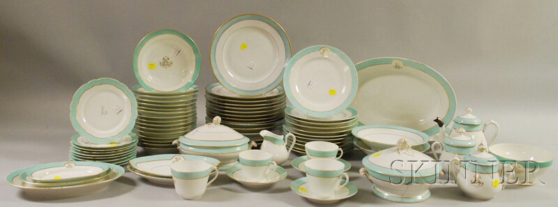 Appraisal: Seventy-three-piece Paris Porcelain Gilt and Turquoise-banded Partial Dinner Service and