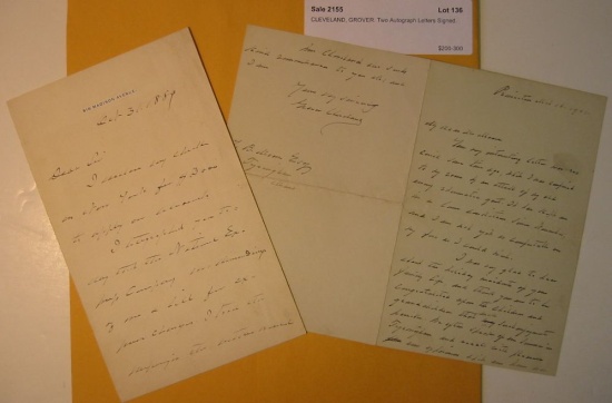 Appraisal: CLEVELAND GROVER Two Autograph Letters Signed The first to L