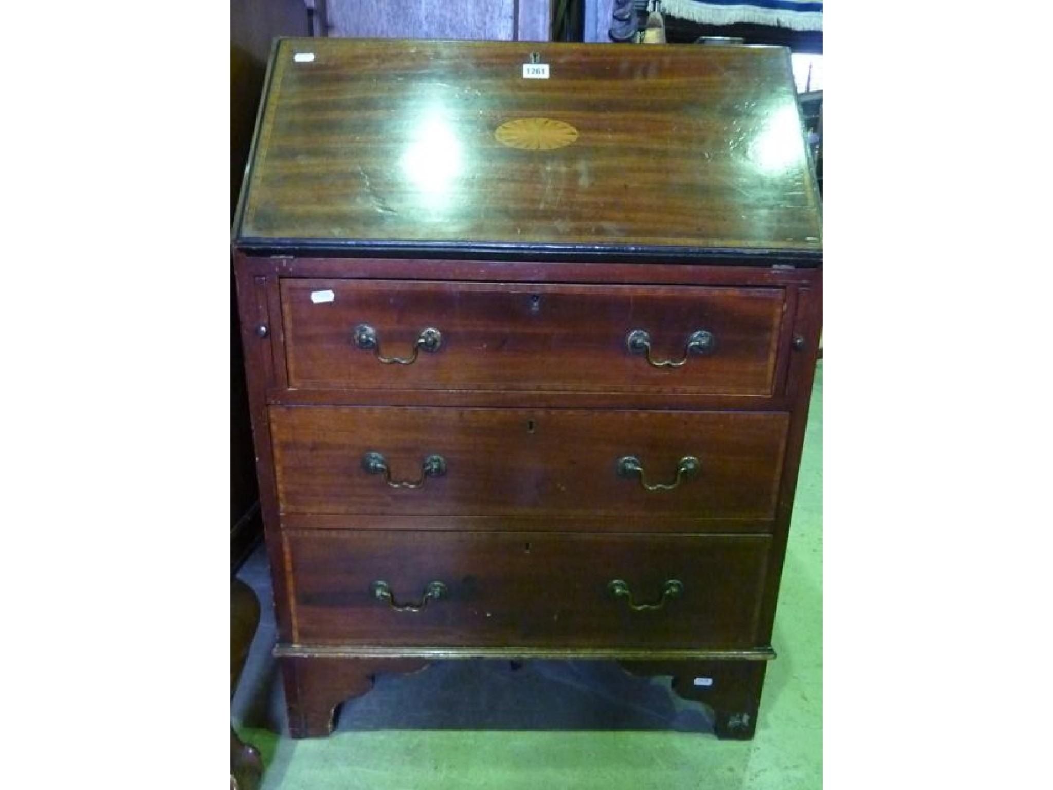 Appraisal: An inlaid Edwardian mahogany bureau with satinwood banded detail the