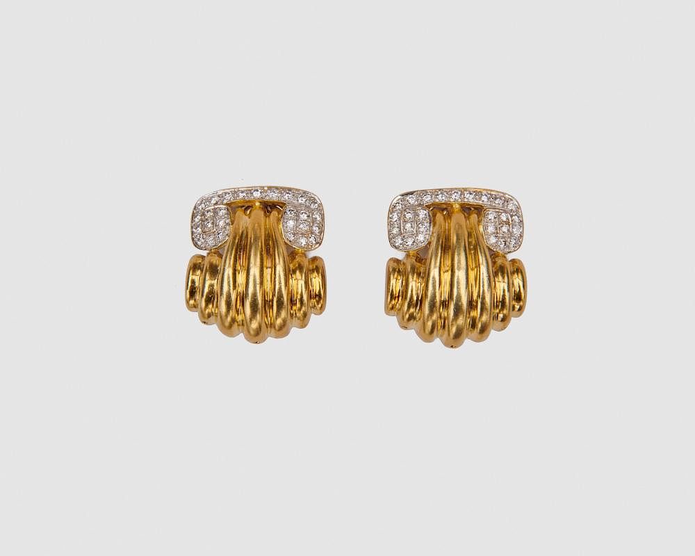 Appraisal: K Yellow Gold and Diamond Earclips K Yellow Gold and