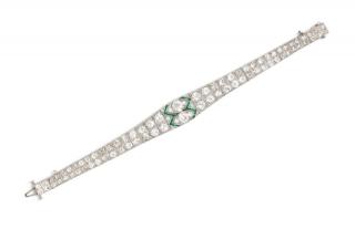 Appraisal: An Art Deco Platinum Diamond and Emerald Bracelet dwts An