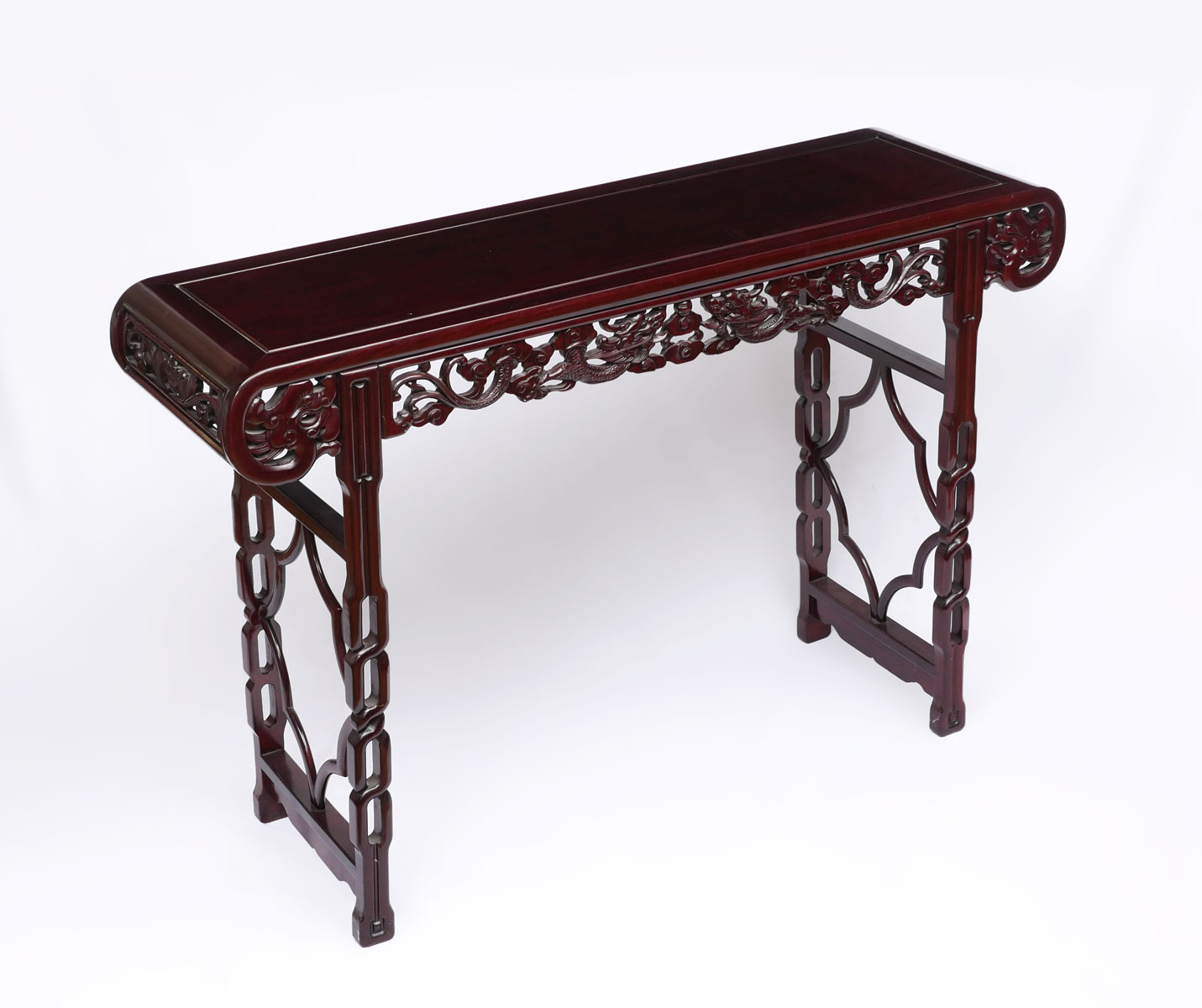 Appraisal: CARVED PIERCED CHINESE ROSEWOOD ALTAR TABLE Hand-carved Chinese rosewood altar